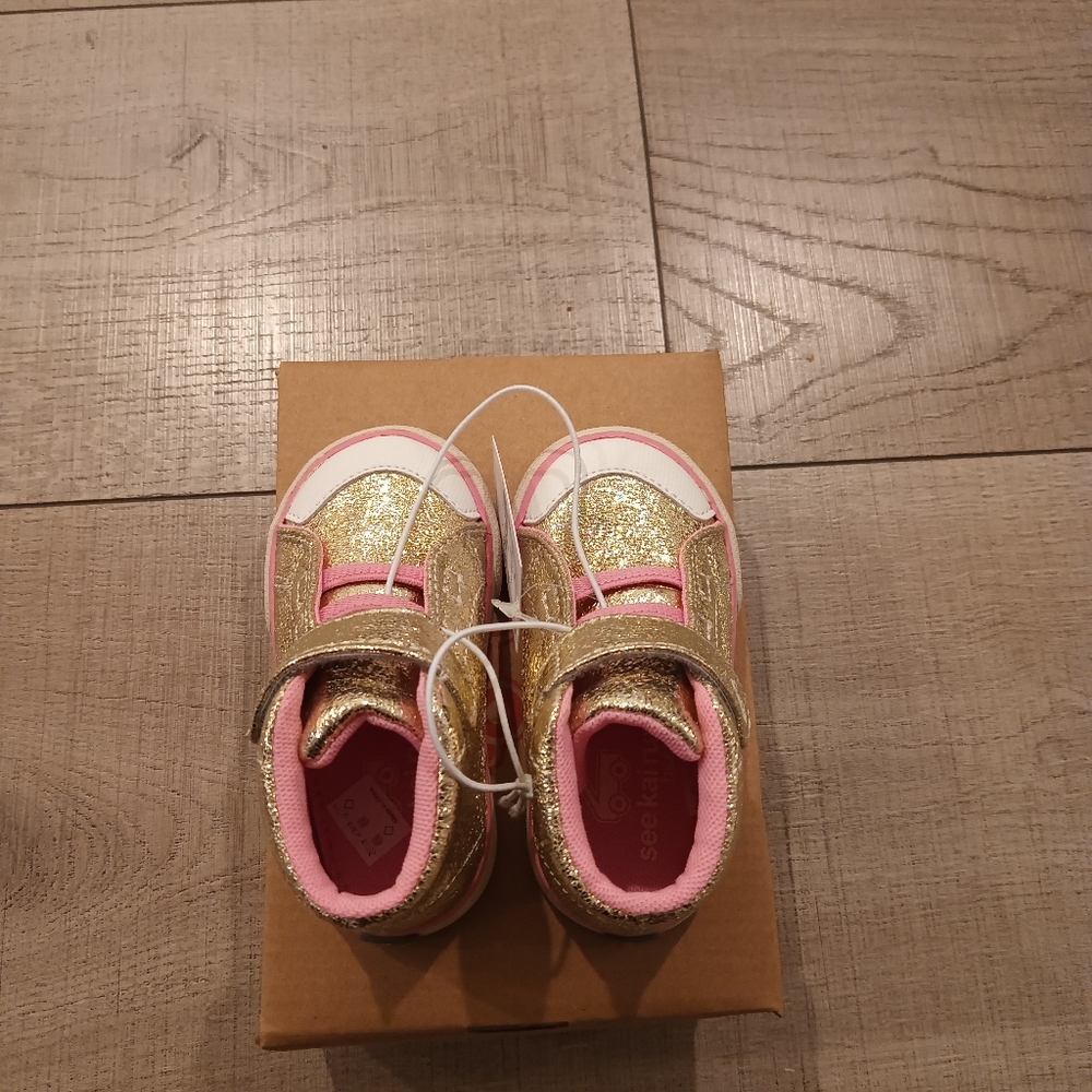 Girls' Belmont II Gold Shine High Top Sneaker by See Kai Run Basics, kids size 5